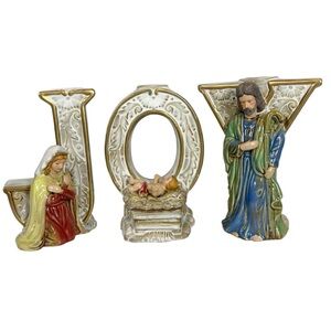 VTG AVALON GALARY CHRISTMAS JOY Nativity Figurine Set Ceramic Candlestick Holder